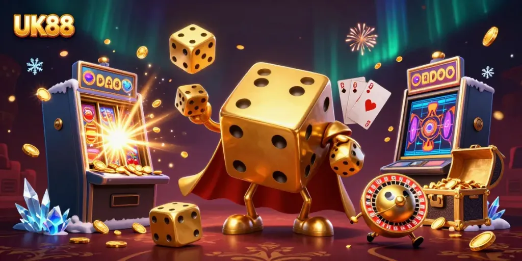 Play exciting games at UK88, with unique characters like a golden dice golem and roulette head!