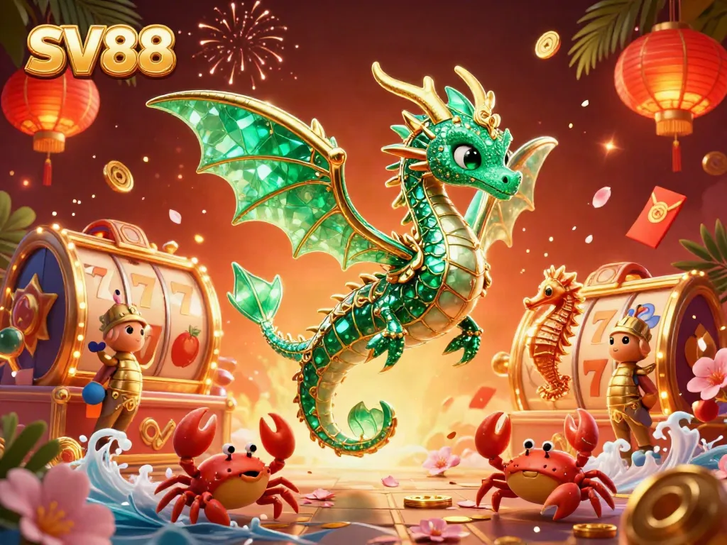 Engage in thrilling gameplay at SV88 with vibrant slot machines, golden treasures, and dynamic casino elements.