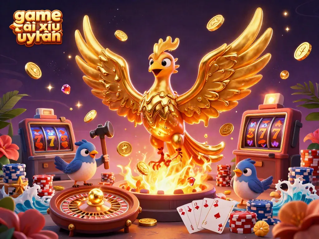 Experience game tài xỉu uy tín with vibrant 3D illustration showcasing captivating casino elements.