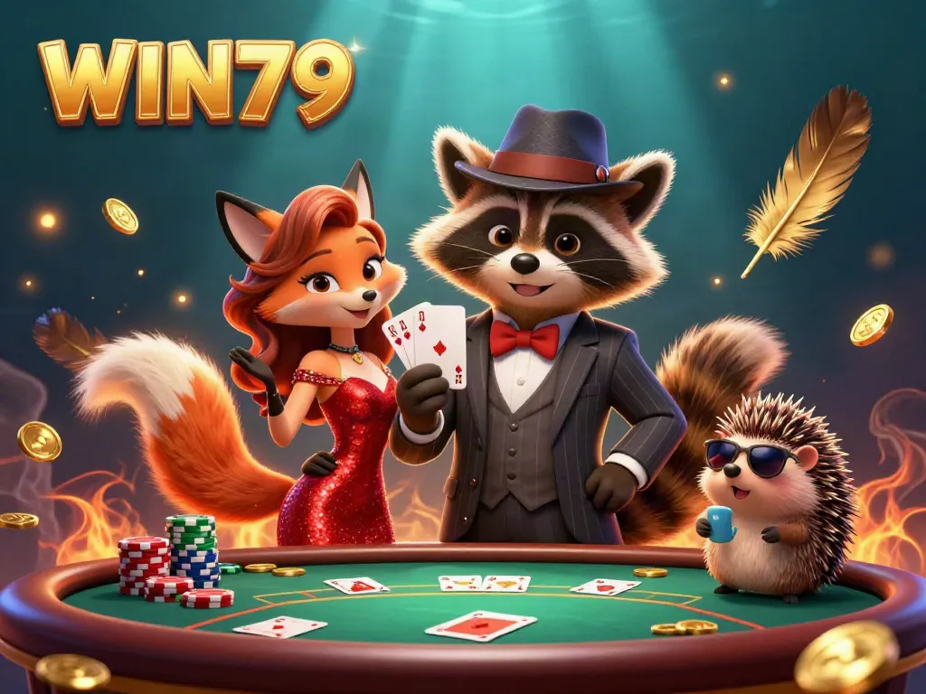 Experience thrilling poker action at WIN79 with charming characters and vibrant casino elements.