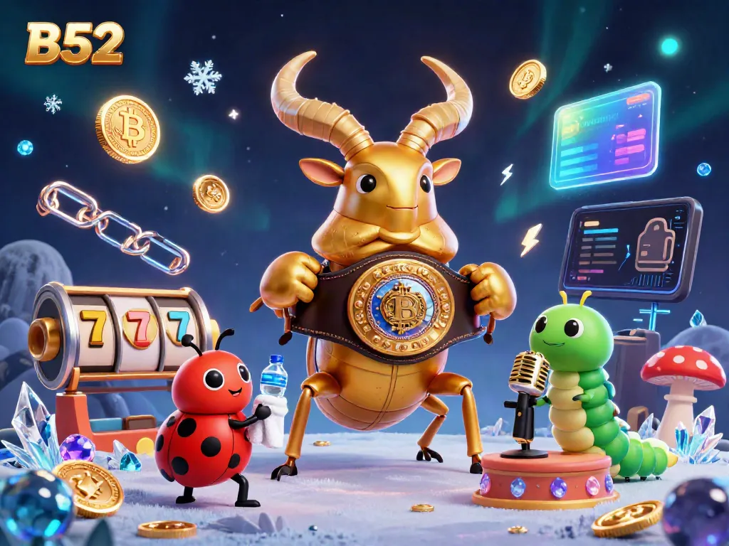 Engage in thrilling B52 gambling action with a vibrant scene of a boxing beetle amidst neon slot symbols.