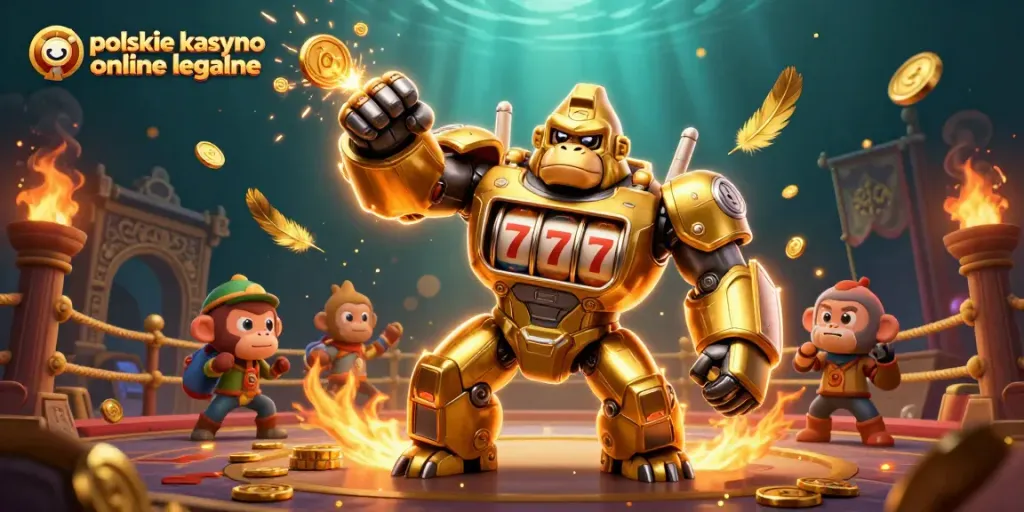 Experience the thrilling action of polskie kasyno online legalne with a golden gorilla mech smashing through coins.