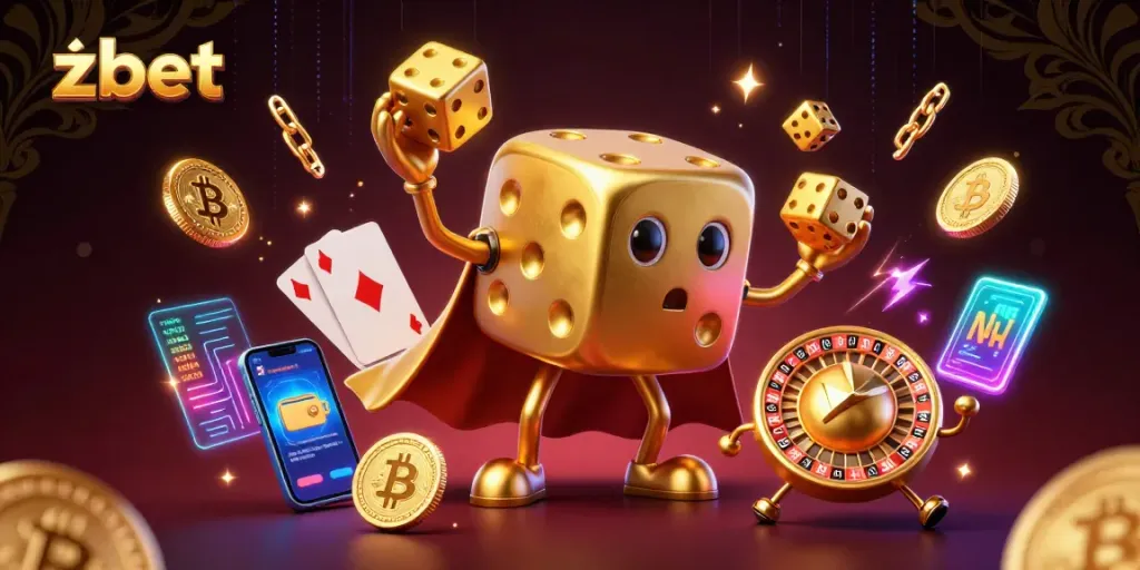 Engage with zbet's thrilling gaming experience, showcased by a vibrant 3D casino illustration.