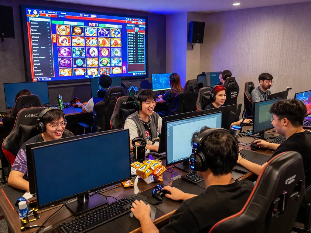 Exciting slot gacor gampang menang gameplay scene featuring diverse players in a vibrant gaming environment.