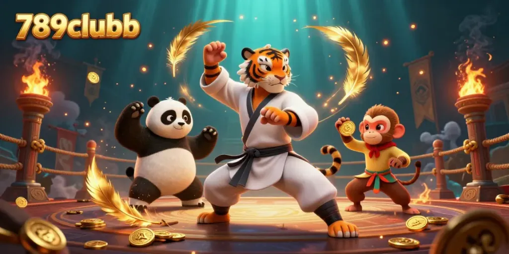 Engage in excitement with 789clubb as playful characters celebrate a vibrant casino scene filled with golden rewards and thrilling action.