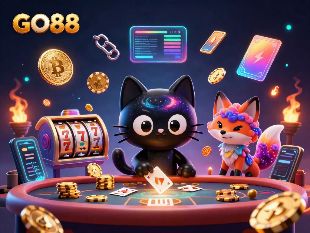 Engage with GO88's lively casino world featuring animated characters and slot game excitement.