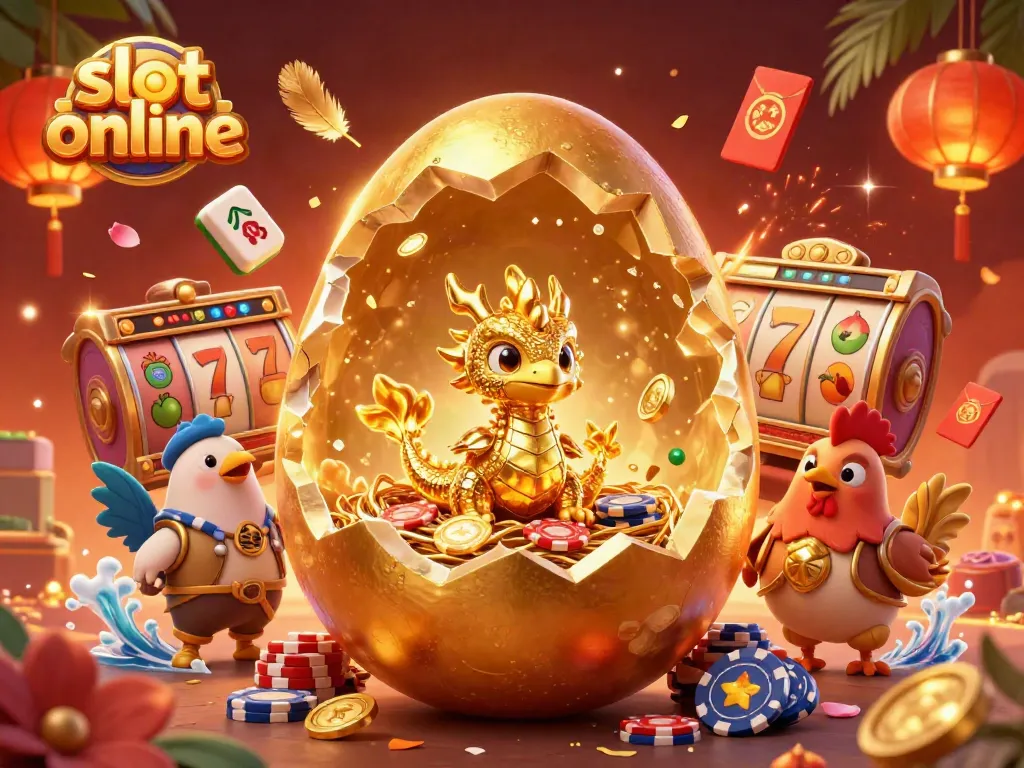 Engage with slot online through dynamic scenes of golden dragons and vibrant slot elements.