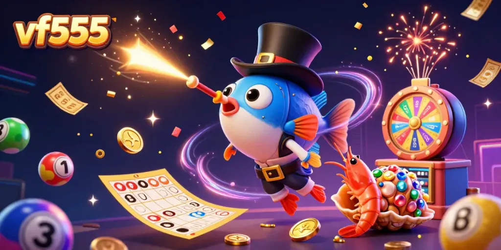 Experience exciting jackpots with vf555 as anglerfish and sea creatures attract bouncing lottery balls.