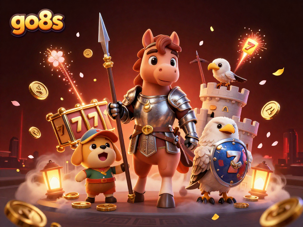 Experience thrilling gameplay with go8s' vibrant casino scene featuring knights and exciting game elements.