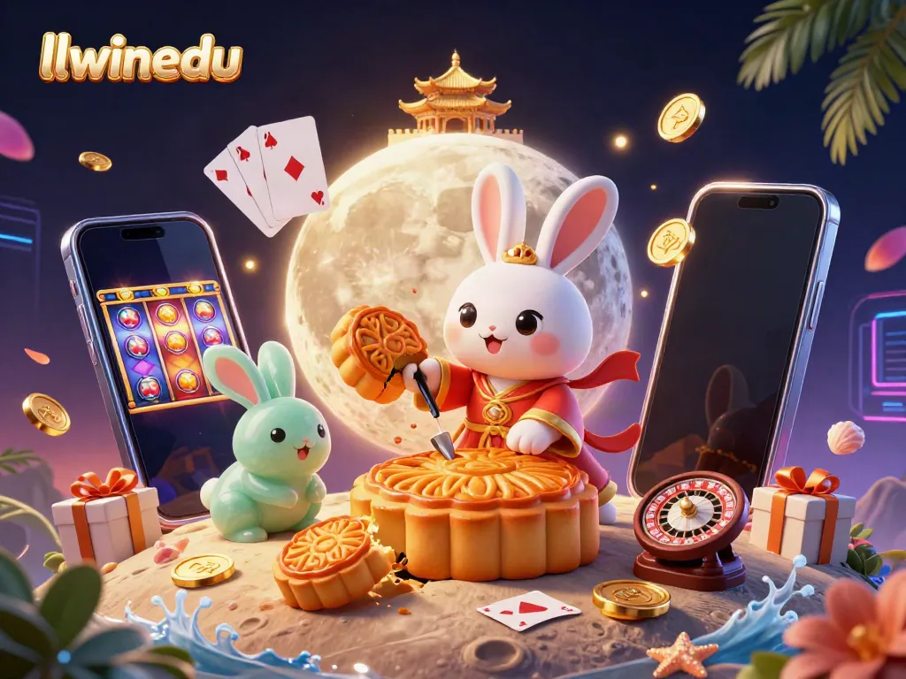 Experience thrilling games at llwinedu with a charming moon rabbit illustration full of casino action.