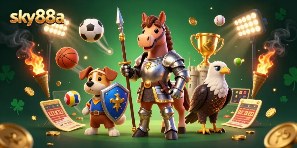 Experience the excitement of betting with sky88a, featuring dynamic sports elements and charming characters in rich detail.