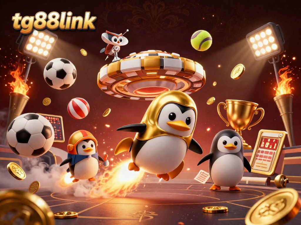 Experience thrilling gameplay at tg88link with a golden penguin racing towards a casino adventure.