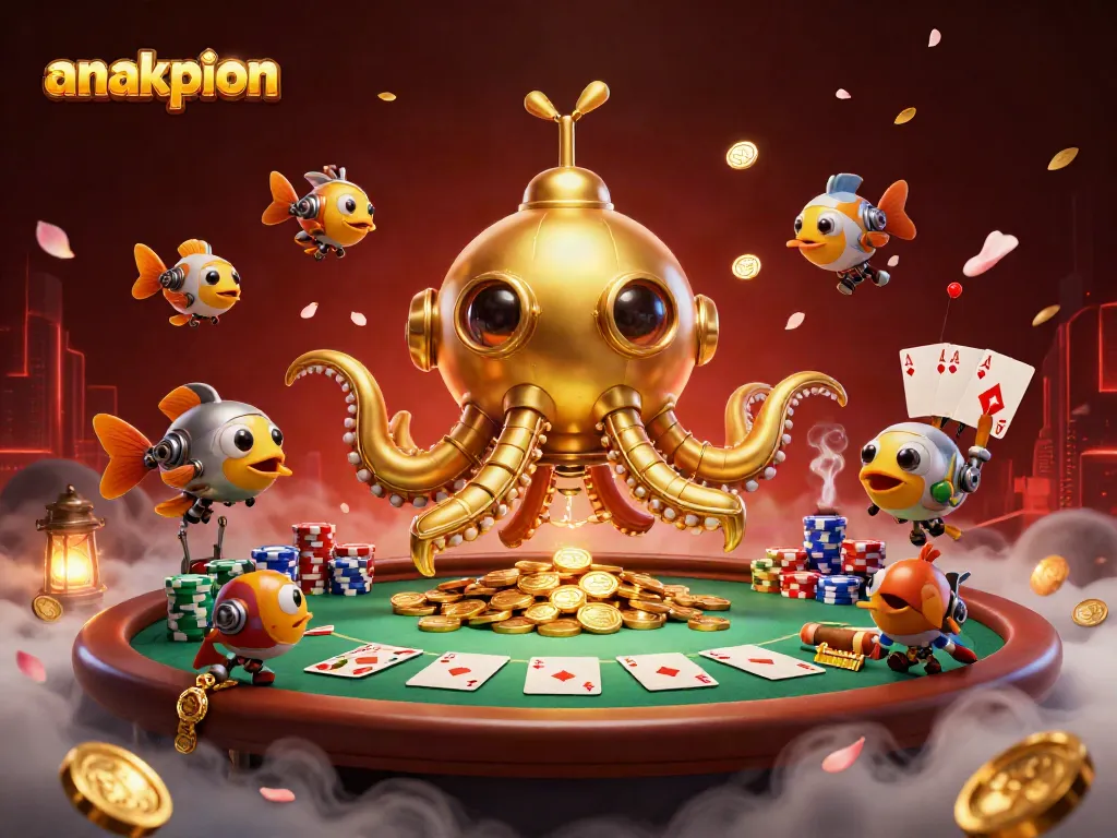 Experience vibrant gameplay with anakpion through golden coins and poker elements in this dynamic scene.