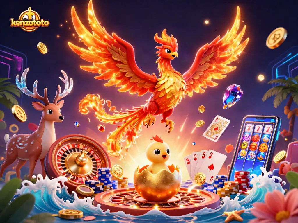 Kenzototo players experience dynamic gameplay with a vibrant illustration of mythical elements and casino features.
