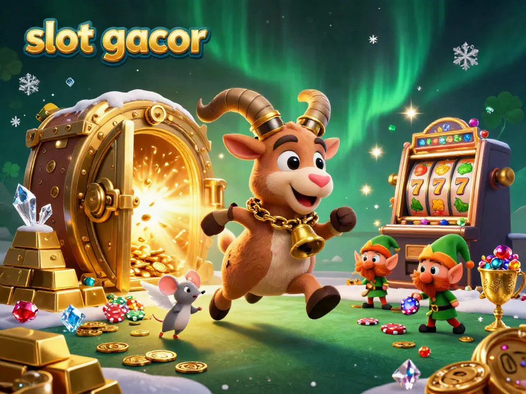 Experience the thrill of slot gacor in a vibrant, mischievous casino scene with animated characters.
