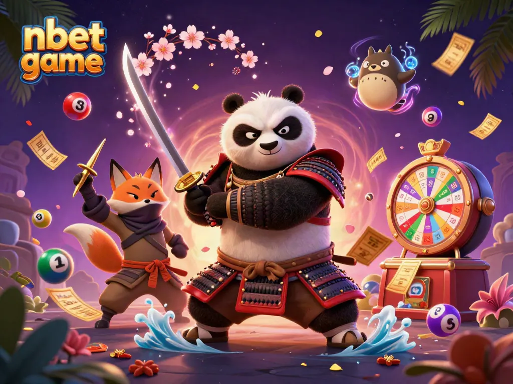 Engage in nbet game with a samurai panda and ninja fox in a vibrant gaming illustration.