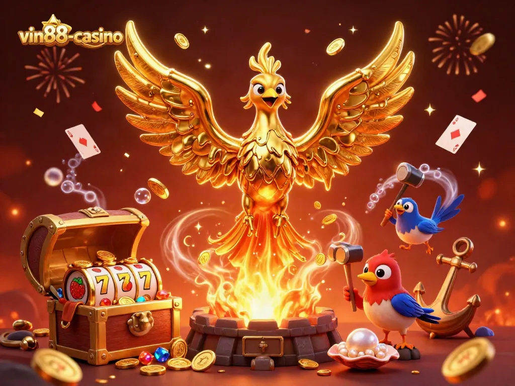 Experience the excitement of vin88-casino with a dynamic illustration showcasing rich casino elements.