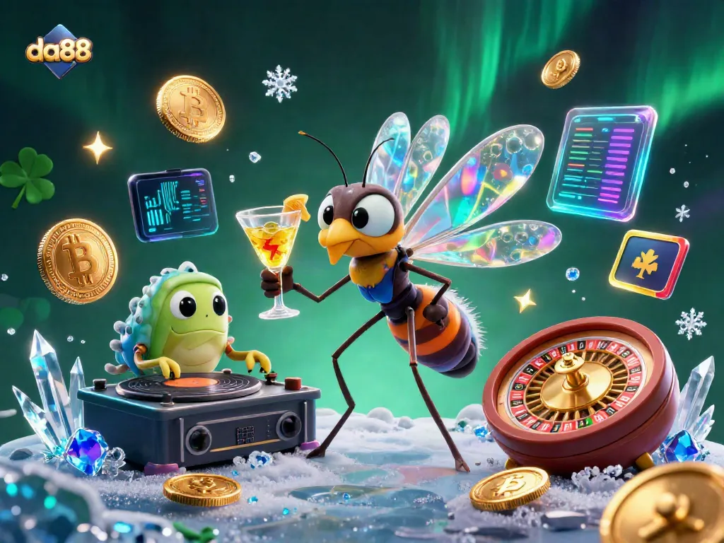 Engage in the thrill of da88 with an animated casino scene showcasing unique characters and crypto elements.