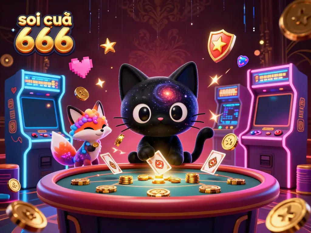 Experience the excitement at a cosmic casino with soi cầu 666, featuring a black hole cat and nebula fox.