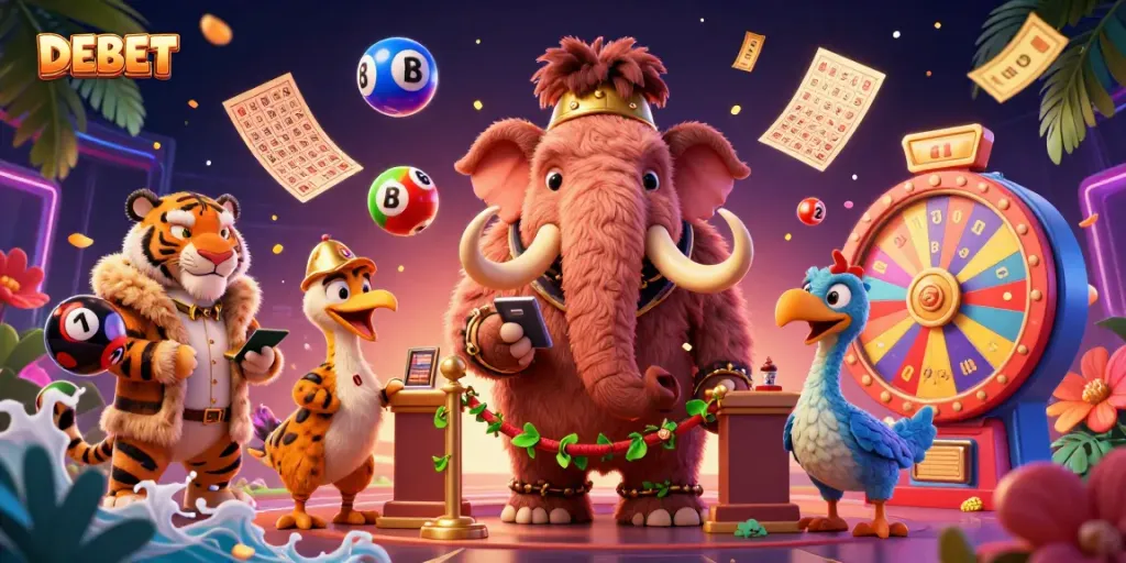 Join the excitement at DEBET with a vibrant casino bouncer scene featuring lottery elements.