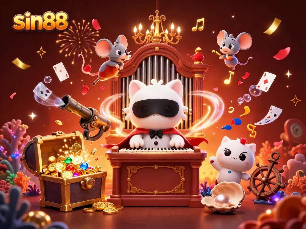 Experience the thrill of sin88 with vibrant casino elements and dynamic characters in a whimsical 3D scene.