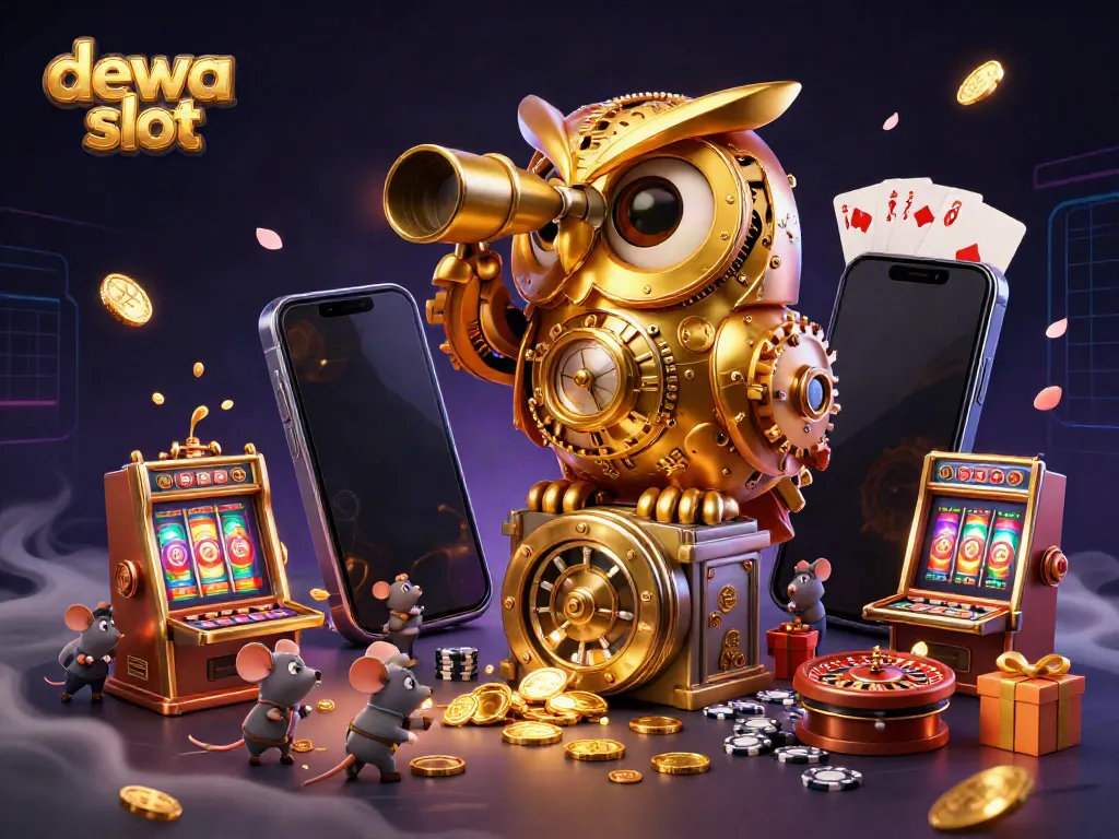 Experience thrilling dewa slot action with a golden owl and vibrant slot game elements.