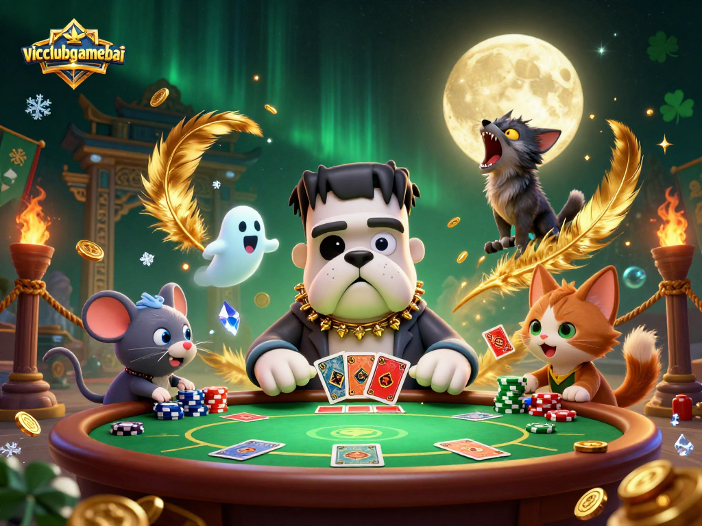 Experience thrilling card games at vicclubgamebai, featuring engaging characters and rich casino elements.