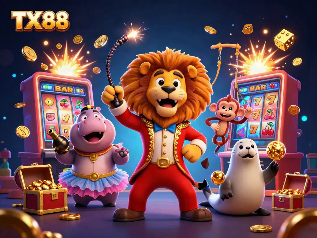 Experience thrilling gaming action at TX 88 with engaging characters, vibrant visuals, and dynamic casino elements.