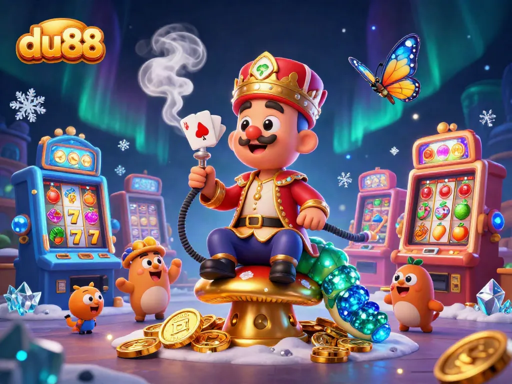 Experience excitement at du88 with vibrant slot machines and magical characters in a dynamic digital casino scene.