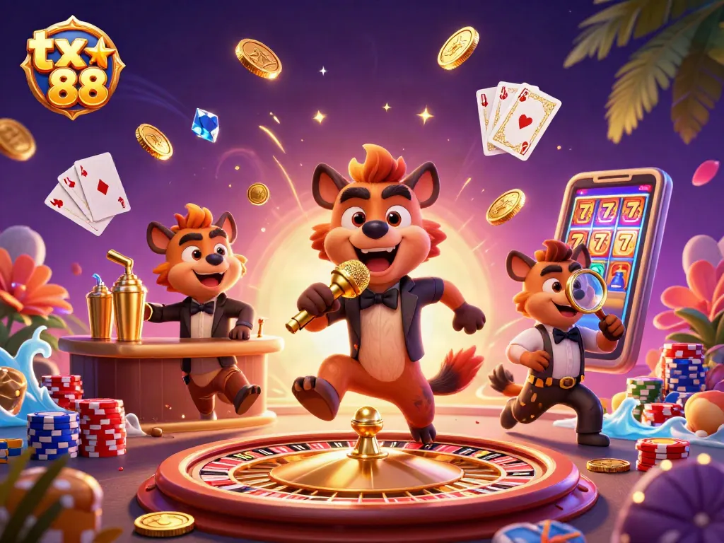 Engage with the tx 88 casino buzz featuring lively hyenas in a vibrant digital casino scene.