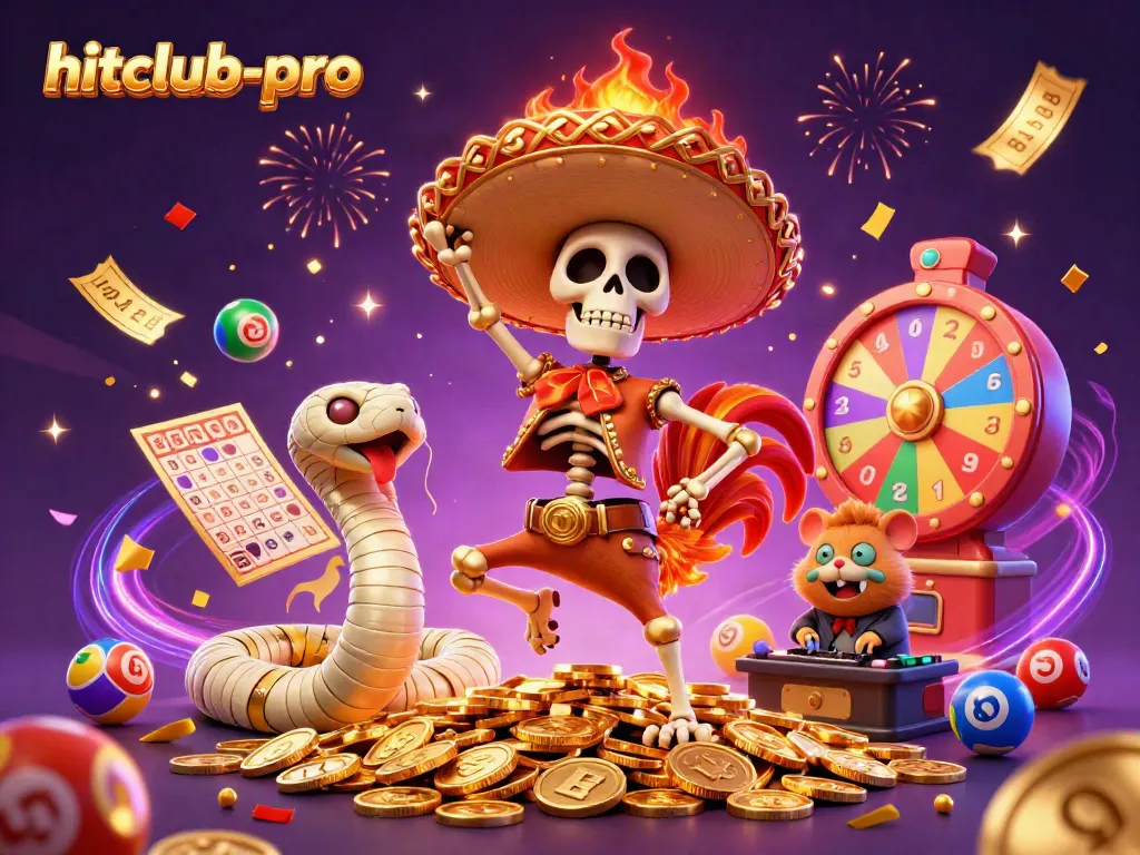 Join the excitement with hitclub-pro as colorful lottery balls bounce around a lively casino scene!