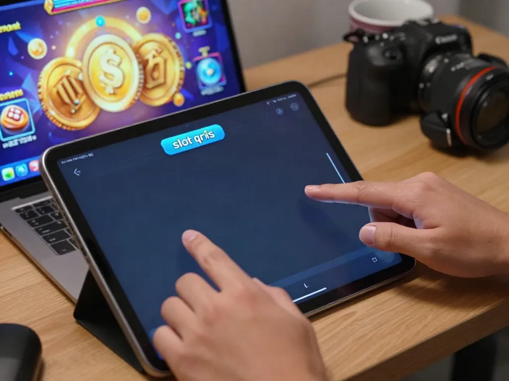 Engaging user experience with slot qris gaming on a tablet in a cozy home.