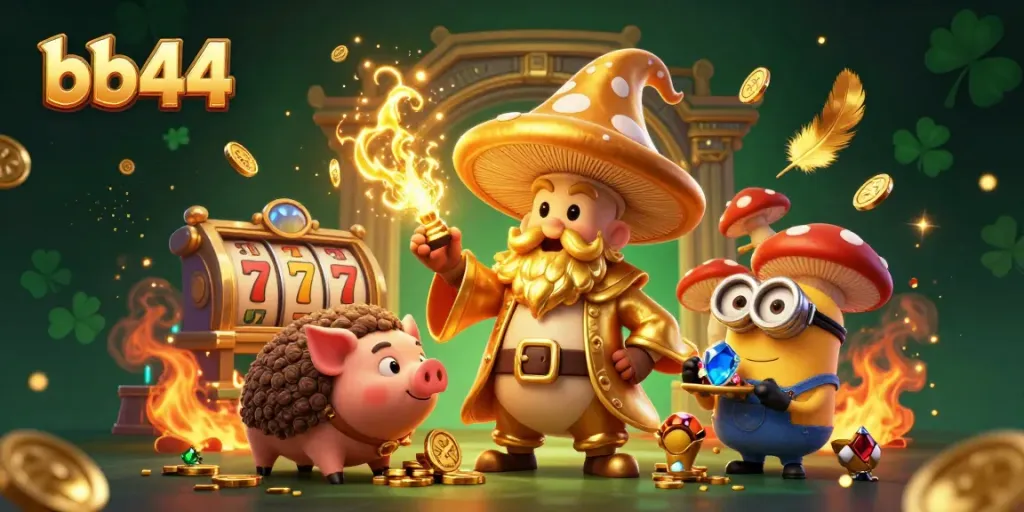 Engage in exhilarating gameplay at bb44 with magical elements like golden mushroom wizard, treasures, and immersive casino atmosphere.